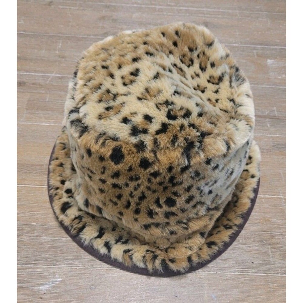 Brown & Black Leopard Faux Fur Hat Vintage Plush Fluffy Texture Bucket Hat Y2K